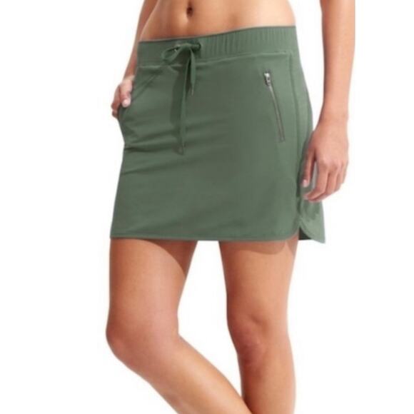Athleta Run With It 14" Skort Skirt Size XL Olive Green Stretch Zip Pocket - Picture 1 of 11